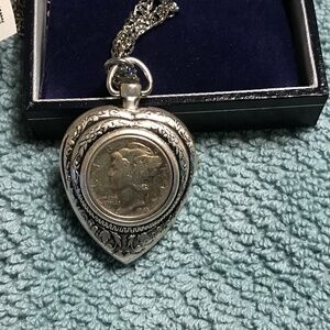 1941 Mercury Dime Heart Shaped Locket Watch with COA